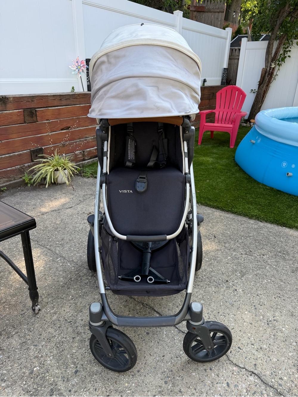 Kids Stroller - Black Seat with Cream Canopy